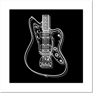 Offset Style Electric Guitar Body Outline Dark Theme Posters and Art